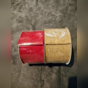 Wired Burlap Ribbon Set x2 - Red and Tan
